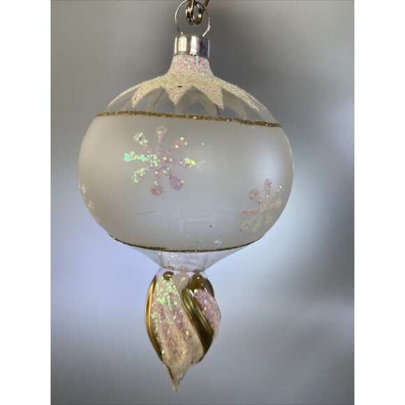 Vintage Christmas Ornament Indent Clear & Frosted Glass Finial Style Glitter - Picture 4 of 11
